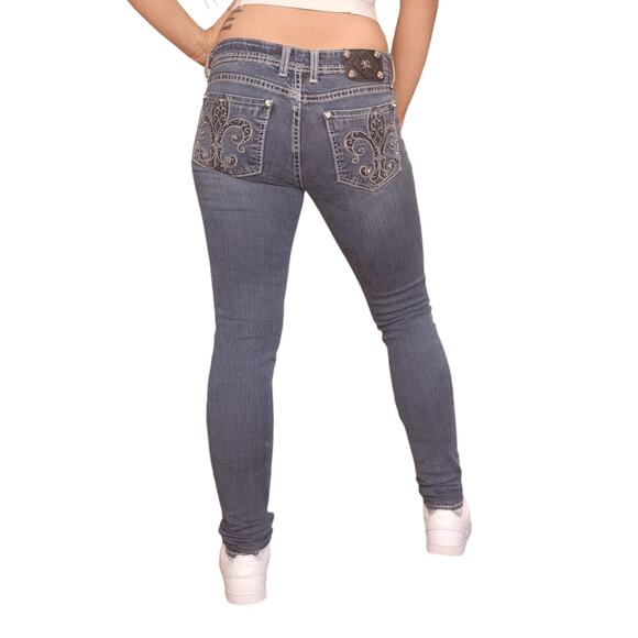 Miss Me Jeans 30 Actual is 27 Waist Jegging Skinny Low Rise Rhinestone Bling - Picture 3 of 14